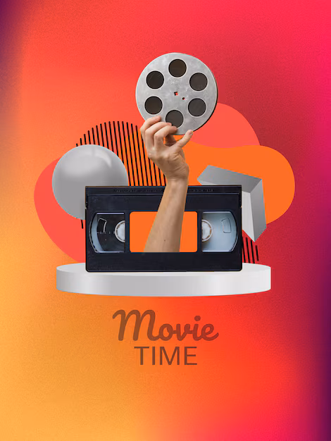 gradient collage about movie time with film roll